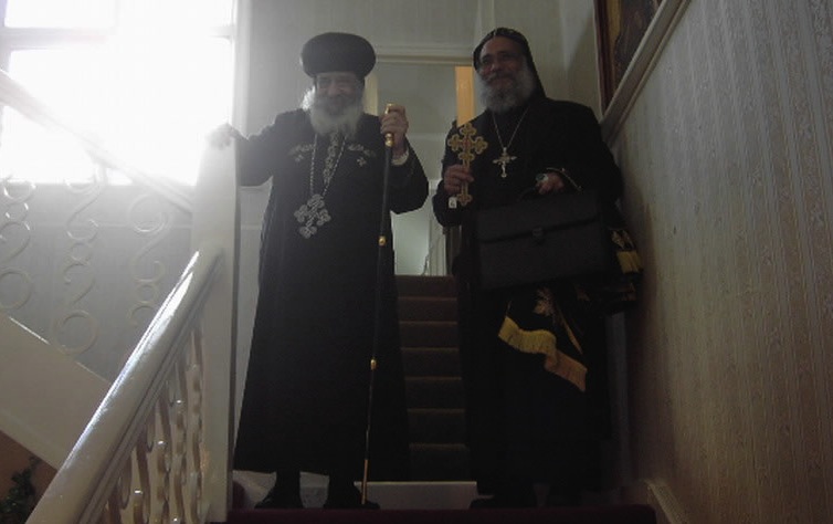 His Holiness Pope Shenouda with His Grace Bishop Missael during HH last visit to Birmingham