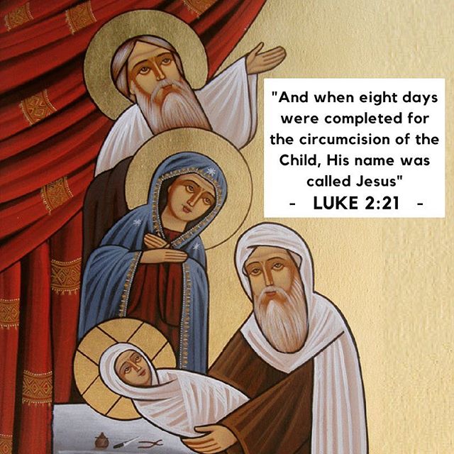 Luke 2:21 “…circumcision is the symbol of the faithful when they are established in grace, as they cut away and mortify the tumultuous rising of carnal pleasures and passions by the sharp surgery of faith and by ascetic labors. They do this not by cutting the body but by purifying the heart. They do this by being circumcised in the spirit and not in the letter.” – St. Cyril of Alexandria #feastofcircumcision #circumciseyourheart #purifyyourheart #dailyreadings #coptic #orthodox