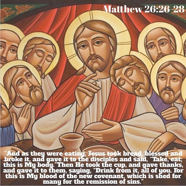 "Christ held Himself in His hands when He gave His Body to His disciples saying: 'This is My Body.' No one partakes of this Flesh before he has adored it. Recognise in this bread what hung on the cross, and in this chalice what flowed from His side."
St Augustine 
#TheLastSupper #ThursdayoftheCovenant #Pascha #HolyWeek #dailyreadings #coptic #orthodox