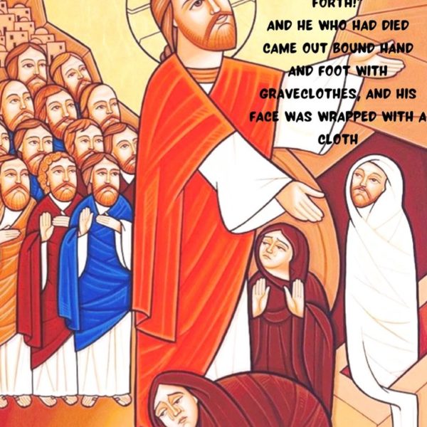 Lazarus Saturday ⁣ ⁣ “O the marvel! the ill-smelling corpse, even after the fourth day from death, He brought forth out of the tomb; and him that was fettered fast and bound hand and foot, He commanded to walk! And immediately, the dead man started up, and the corpse began to run, being delivered from its corruption and losing its bad smell, and escaping through the gates of death, and without any hindrance to running being caused by the bonds. And although deprived of sight by the covering which was over his face, the dead man runs without any hindrance…