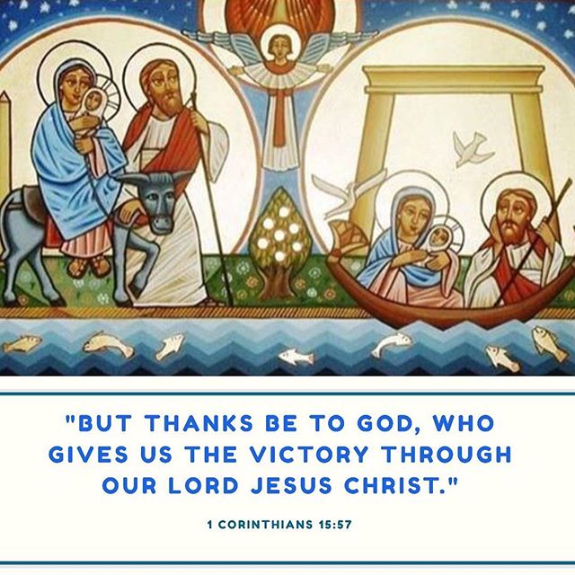 "Christ did not gain victory for His own sake, but for our benefit. Having become a Man, yet He remained as God and conquered the devil. He, who has never sinned acquired victory for our sake, we, who were bound in death because of sin. The death of Christ conquered the devil, who was committed to deliver all those who died because of sin."
St Ambrose 
#FeastofEntryofTheLordintoEgypt #OutofEgypt #IcalledMySon #BlessedbeEgypt #Mypeople #HolyFamilyinEgypt #victorious #inChrist #thanksgiving #HolyFifty #Christisrisen #TrulyHeisrisen #coptic #orthodox #dailyreadings